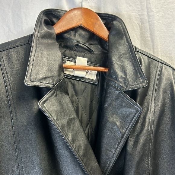 Veranesi Leather Double Breasted Quilted Lining Heavy Winter Black Coat - Picture 6 of 11